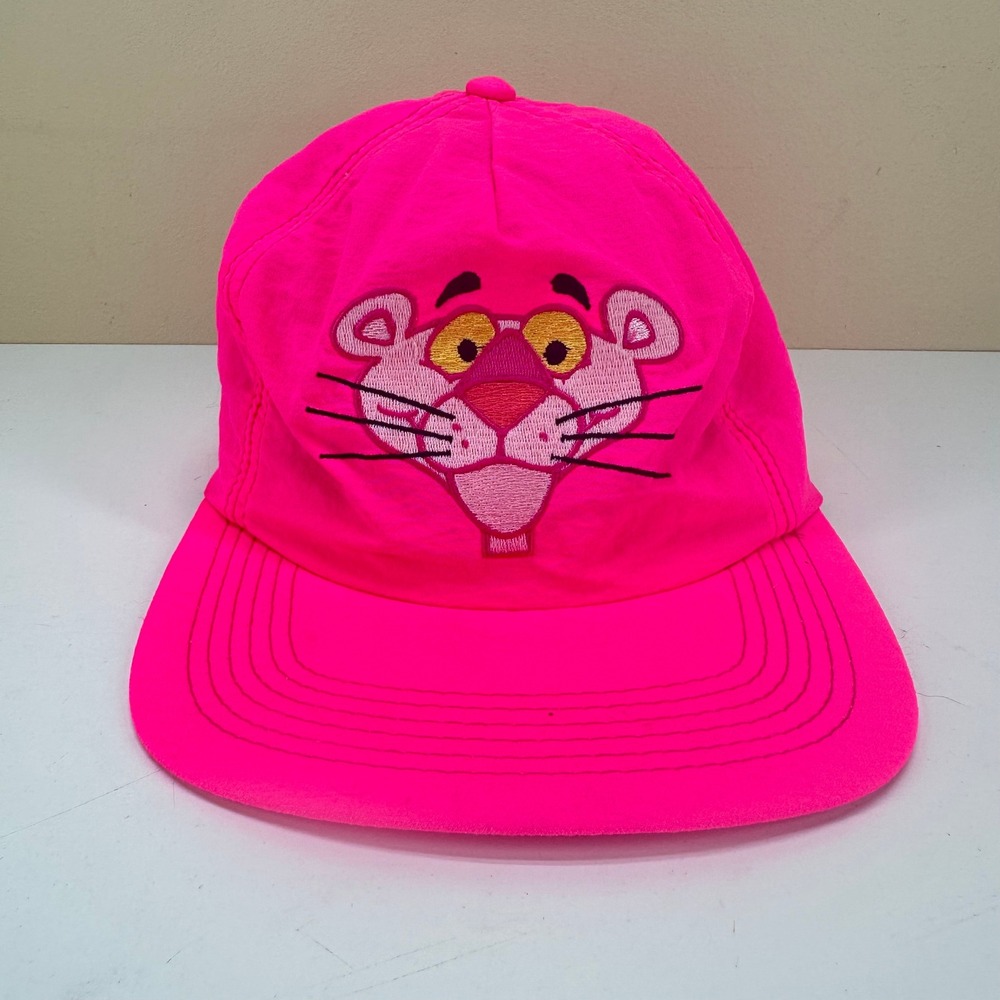 Vintage Pink Panther Hat Adjustable Neon Snapback Made In USA Embroidered 90s - Picture 1 of 7
